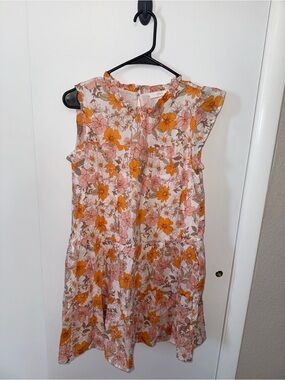 Lush Floral Ruffle-Neck Mini Dress in Pink & Orange